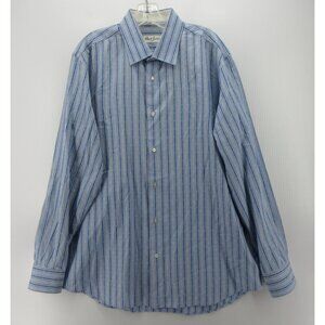 Robert Graham Shirt 17 Button Up Jacquard Striped Flip Cuffs Cotton XL